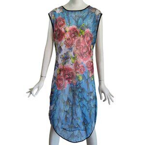 CLOVER CANYON Roses Floral Photo Graphic Print Sheer Mesh Shift Dress Sz M